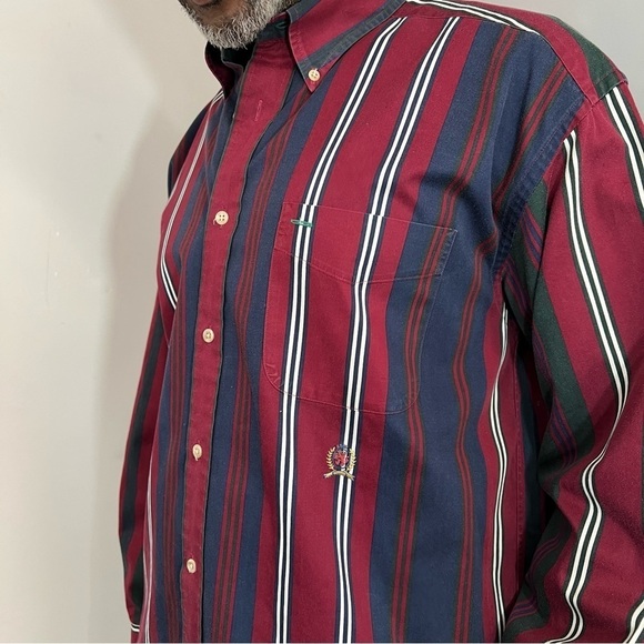 Vintage Tommy Hilfiger red blue stripes casual button shirt cotton long sleeve - Picture 12 of 13
